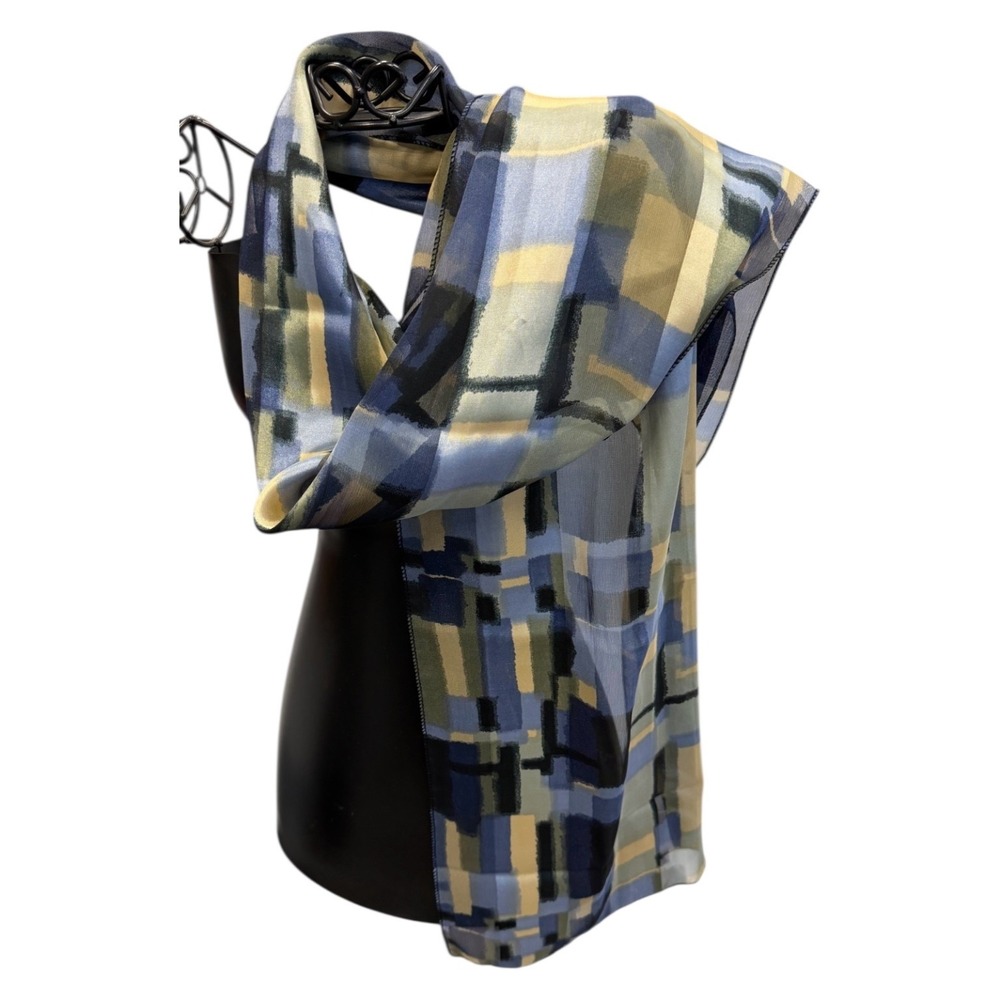 Womens Blue Yellow Geometric Pattern‎ Lightweight Scarf Wrap 59x13